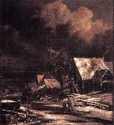 Jacob van Ruisdael Village at Winter at Moonlight Norge oil painting reproduction
